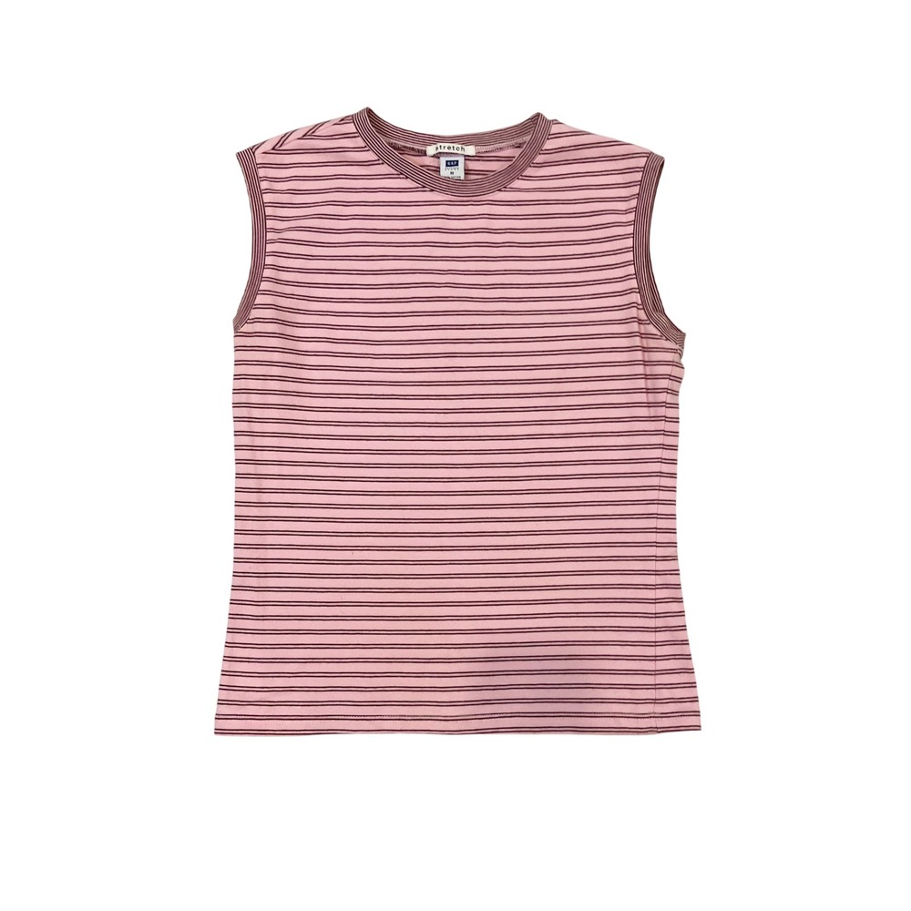 Vintage GAP Pink Striped Sleeveless Tank Top Fall 2003 Stretch Y2K - MEDIUM